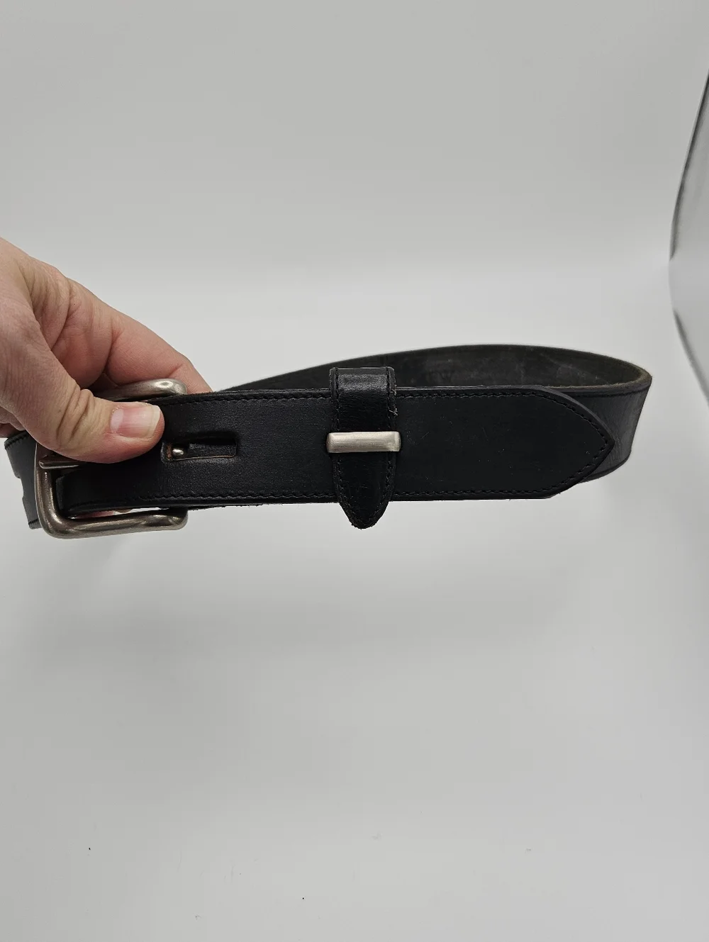 J. Crew black leather belt with silver tone square buckle size 26 - Picture 2 of 5